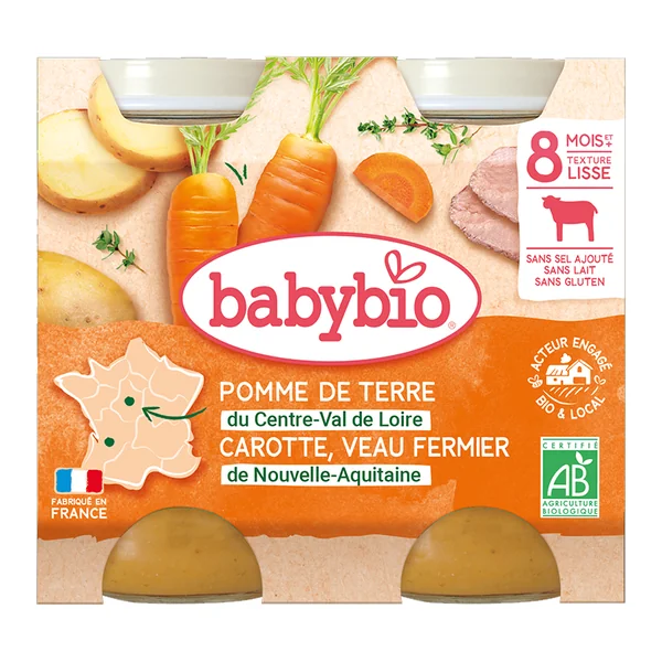 Babybio Pomme de terre du Centre-Val de Loire Carotte Veau fermier 2 x 200g