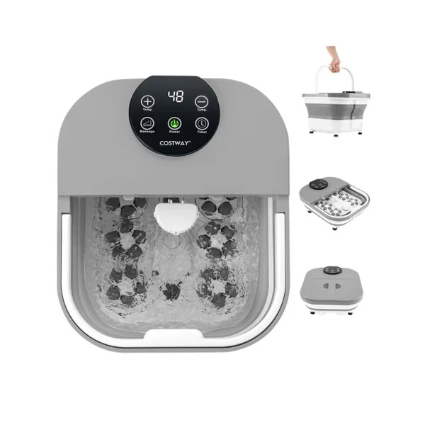Bain de Pieds avec Chaleur Douche et Minuteur Masseur de Pieds Pliable Température de 35-48°C Gris