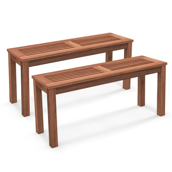 Banc de Jardin sans Dossier en Bois Siège à Lattes, 2 Places 100x30,5x47 CM Banquette Intérieur Extérieur