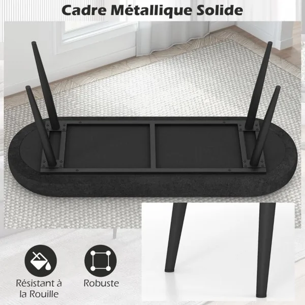 Banc Ottoman de 113cm Banc Rembourré de Fin de Lit avec Coussin en Mousse Pieds Métalliques Capacité de Charge de 300kg Noir/Gris