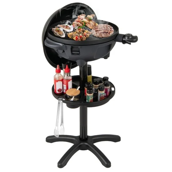 Barbecue Electrique 1 200W pour Intérieur et Extérieur Plaque de Cuisson Antiadhésive à 2 Zones Température Réglable Jardin Noir