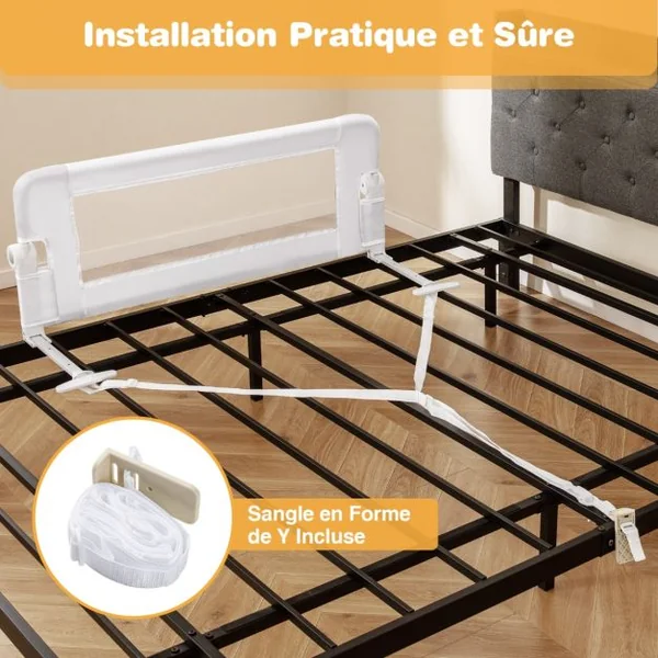 Barrière de Lit Pliable avec Housse en Tissu Oxford Détachable pour Lit de Bébé Lit Simple Double Queen et King Size Gris/Blanc/Gris Foncé