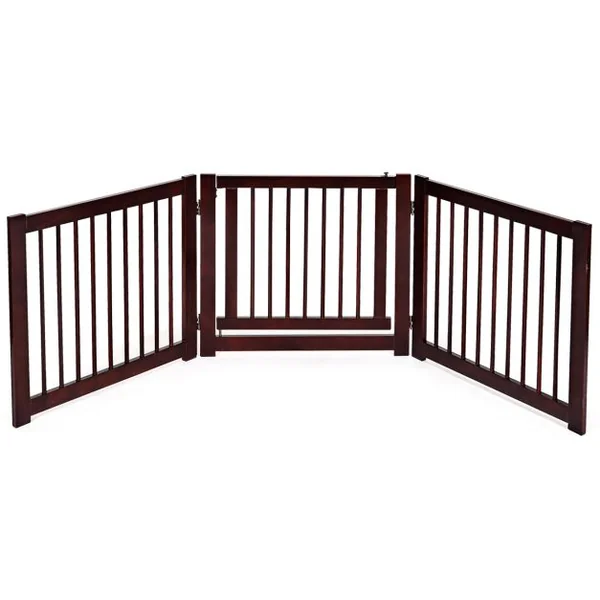 Barrière de porte pliable pour chien Barrière de sécurité pivotante pour animaux en bois de pin 206x1,8x61cm Marron/Blanc