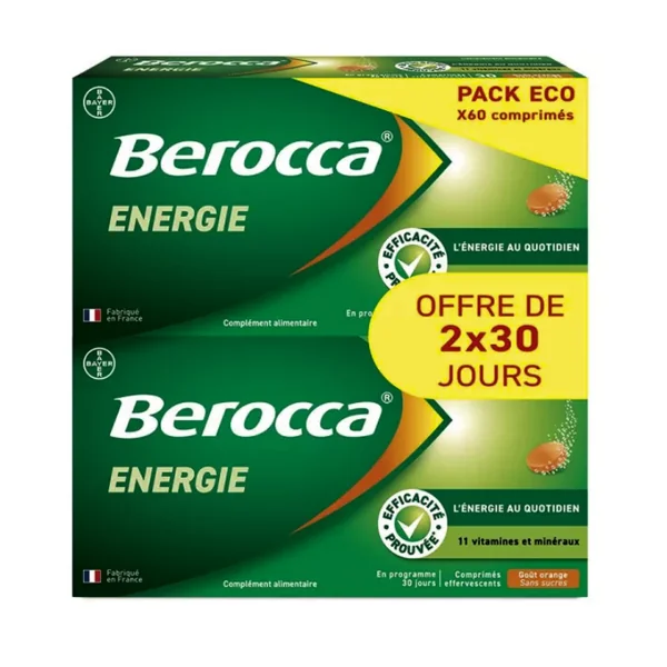 Berocca Énergie Orange sans sucre 60 Comprimés Effervescents