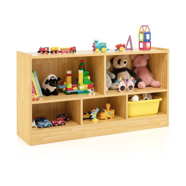 Bibliothèque pour Enfants 111x30x61,5 CM avec 5 Compartiments et Patins Antidérapants pour Jouets Livres Poupées 4 Couleurs au Choix
