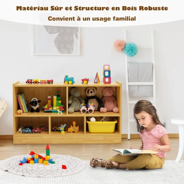 Bibliothèque pour Enfants 111x30x61,5 CM avec 5 Compartiments et Patins Antidérapants pour Jouets Livres Poupées 4 Couleurs au Choix
