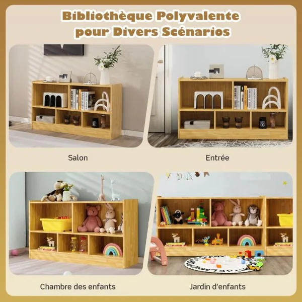 Bibliothèque pour Enfants 111x30x61,5 CM avec 5 Compartiments et Patins Antidérapants pour Jouets Livres Poupées 4 Couleurs au Choix