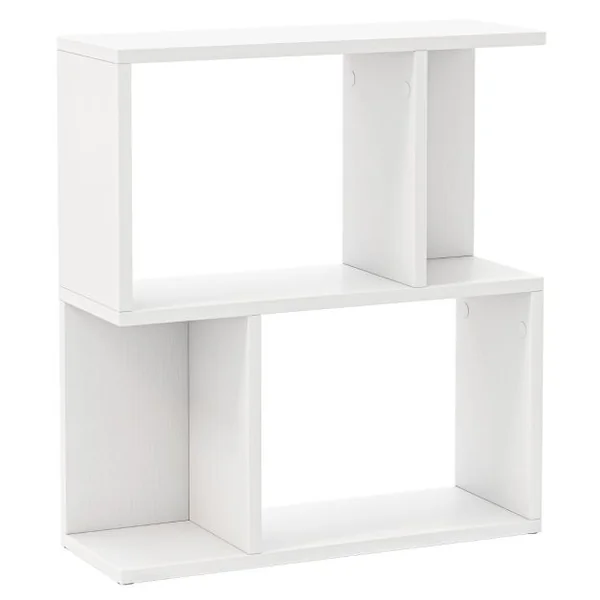Bibliothèque à 3 Niveaux Etagère de Présentation pour Petit Espace Table d'Appoint Autoportante Blanc
