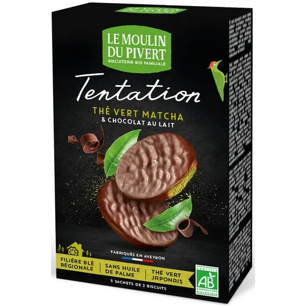 Biscuits au thé vert matcha enrobés de chocolat au lait 115g