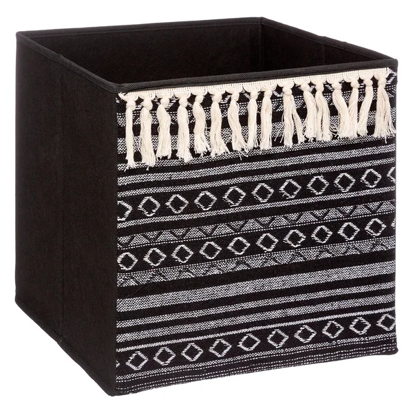 Boite de rangement Mix'n Modul ethnique avec pompons noire 31x31cm
