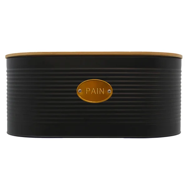 Boite à pain métal et couvercle bambou noir 34x14x18cm