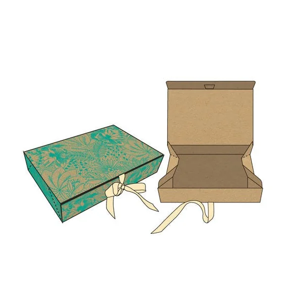 Boîte cadeau kraft rectangulaire noeud doré