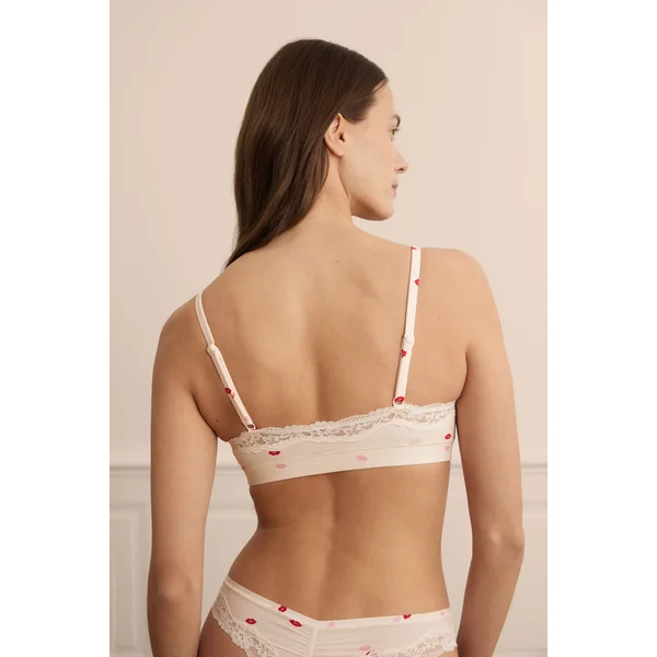 Brassière en microfibre et dentelle à motifs bisous