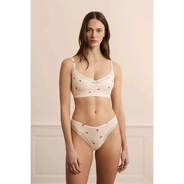 Brassière en microfibre et dentelle à motifs bisous