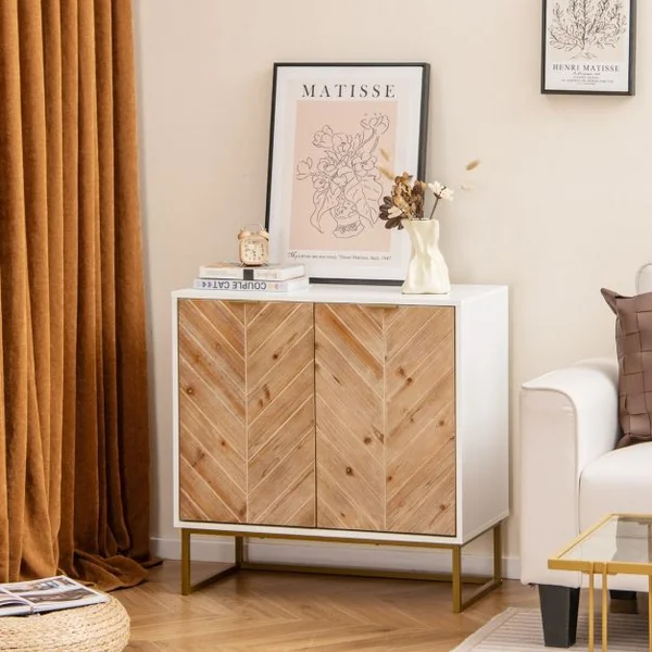 Buffet avec Rangement Buffet avec Portes et Etagère Table Console avec Pieds en Métal Meuble d'Appoint Moderne Blanc