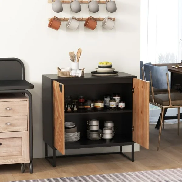 Buffet avec Rangement Buffet avec Portes et Etagère Table Console avec Pieds en Métal Meuble d'Appoint Moderne Noir