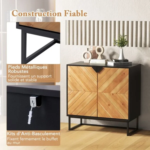 Buffet avec Rangement Buffet avec Portes et Etagère Table Console avec Pieds en Métal Meuble d'Appoint Moderne Noir