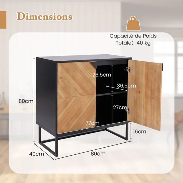 Buffet avec Rangement Buffet avec Portes et Etagère Table Console avec Pieds en Métal Meuble d'Appoint Moderne Noir