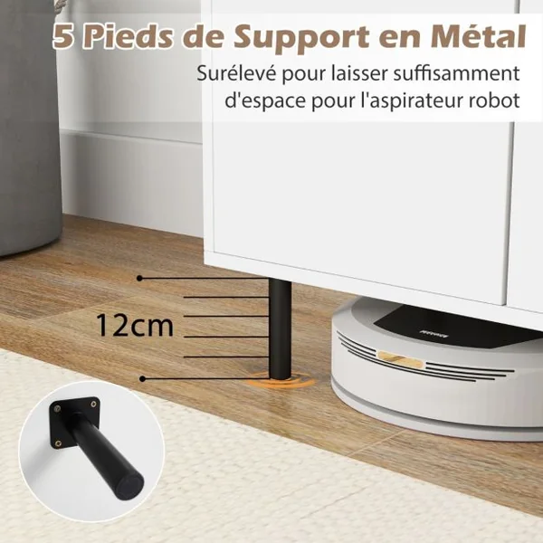 Buffet de Cuisine de 106 cm Meuble de Rangement Moderne avec 2 Portes et Etagères Réglables Kit Anti-basculement Meuble de Bar à Café Blanc