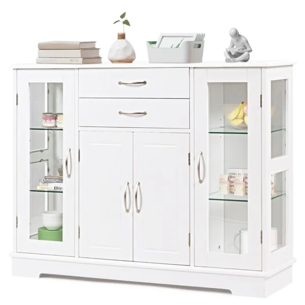 Buffet de Cuisine Meuble de Rangement 107 x 30 x 82 CM Armoire pour Cuisine et Salon Blanc/Gris
