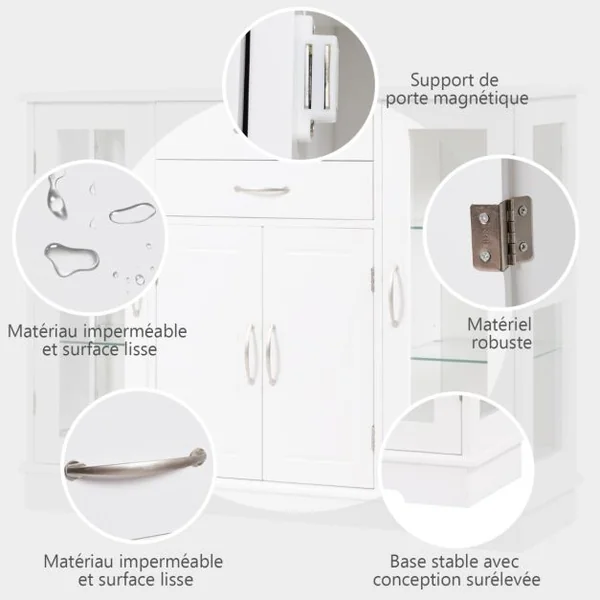 Buffet de Cuisine Meuble de Rangement 107 x 30 x 82 CM Armoire pour Cuisine et Salon Blanc/Gris