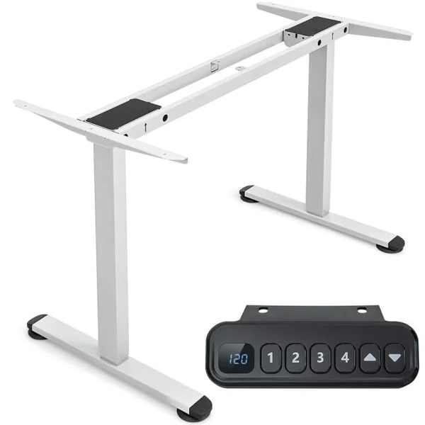 Bureau Assis-Debout Électrique à 2 Moteurs Cadre de Bureau avec Largeur et Hauteur Réglables et Commande à Mémoire Blanc/Gris/Noir