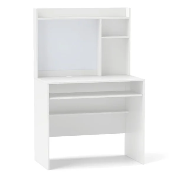 Bureau avec Tableau d'Affichage Magnétique Bureau à Domicile avec Huche et Plateau pour Clavier Table d'Ecriture avec Etagère Réglable Blanc