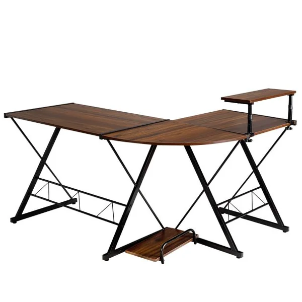 Bureau d'Angle en Forme L Détachable avec Support pour Moniteur 147x112x79CM Noyer