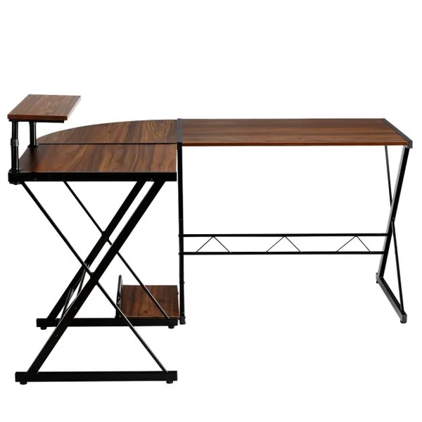 Bureau d'Angle en Forme L Détachable avec Support pour Moniteur 147x112x79CM Noyer