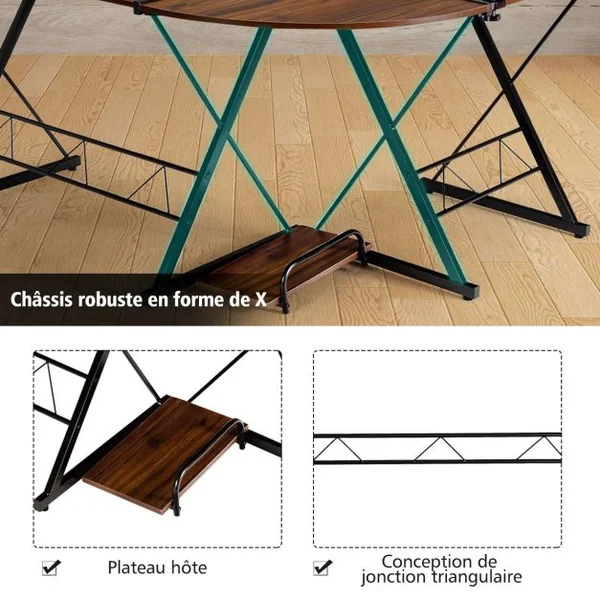 Bureau d'Angle en Forme L Détachable avec Support pour Moniteur 147x112x79CM Noyer