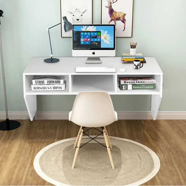Bureau Murale avec 3 Etagéres de Rangement 108 x 53 x 52 CM Table pour Étude Cuisine Bar Noir