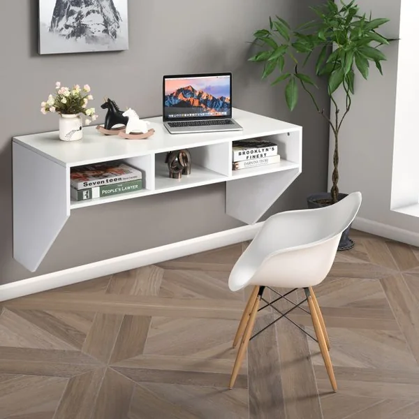 Bureau Murale avec 3 Etagéres de Rangement 108 x 53 x 52 CM Table pour Étude Cuisine Bar Noir