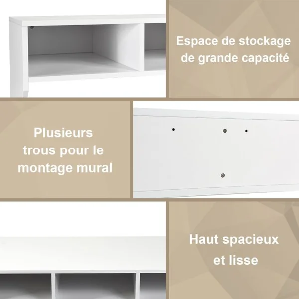 Bureau Murale avec 3 Etagéres de Rangement 108 x 53 x 52 CM Table pour Étude Cuisine Bar Noir