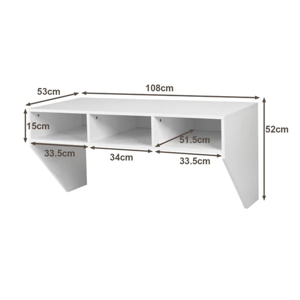Bureau Murale avec 3 Etagéres de Rangement 108 x 53 x 52 CM Table pour Étude Cuisine Bar Noir