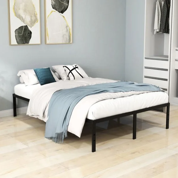 Cadre de Lit King/Queen Size de 36 cm de Haut Lit Plateforme en Métal avec Sommier à Lattes Espace de Rangement Noir