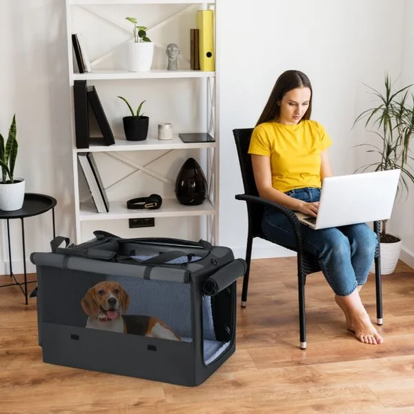 Cage de Transport Pliable pour Chien Sac de Transport Portable avec 2 Ouvertures et Fenêtre Panier Intérieur en Maille Noir