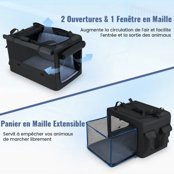 Cage de Transport Pliable pour Chien Sac de Transport Portable avec 2 Ouvertures et Fenêtre Panier Intérieur en Maille Noir