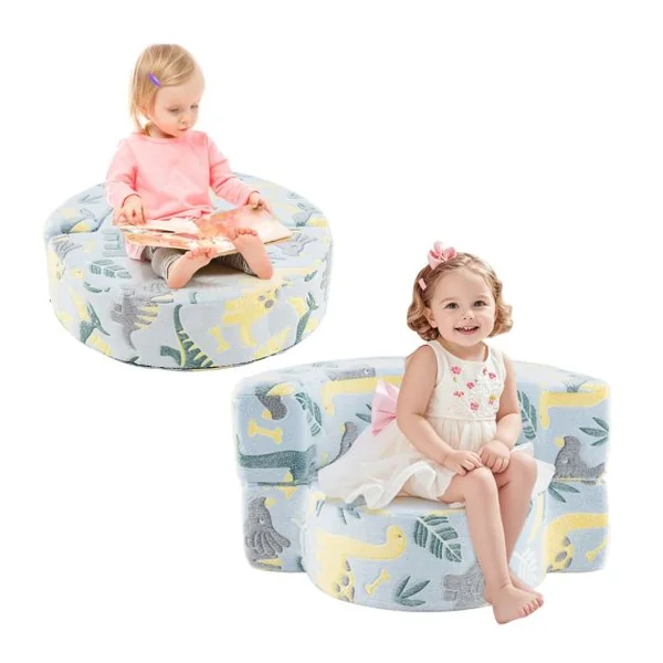 Canapé 2 en 1 Phosphorescent pour Enfants Canapé Convertible avec Housse Amovible et Lavable en Machine Motifs Etoiles pour 3+ Ans Gris/Bleu