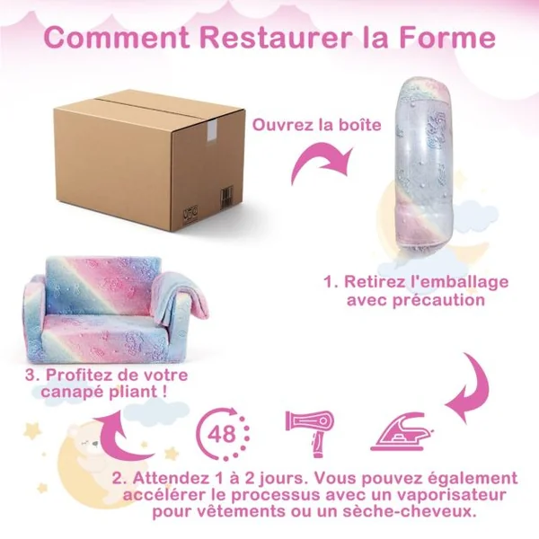 Canapé pour Enfants avec Couverture Canapé et Chaise Longue Pliable Fauteuil Phosphorescent pour 3+ Ans Dinosaure Gris/Licorne Arc-En-Ciel
