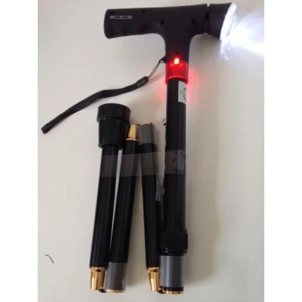 Canne de Marche Pliante avec Eclairage Orientable et Alarme Sonore - Pliante, Réglable en Hauteur