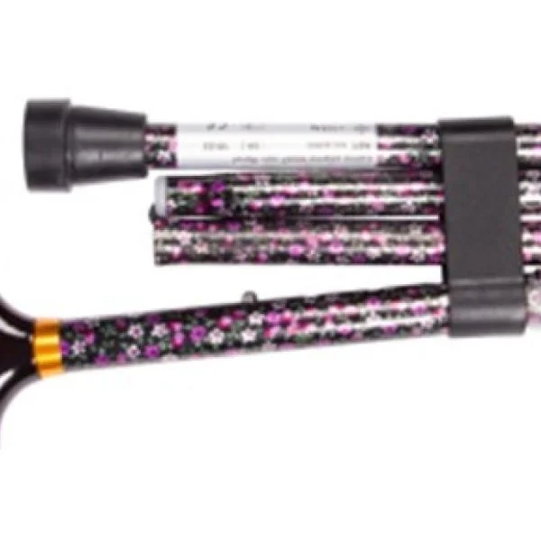 Canne Pliante Noire FLORALE - Poignée Bois, Réglable en Hauteur - O6720 - 1 Unité - ORKYN DEVILBISS