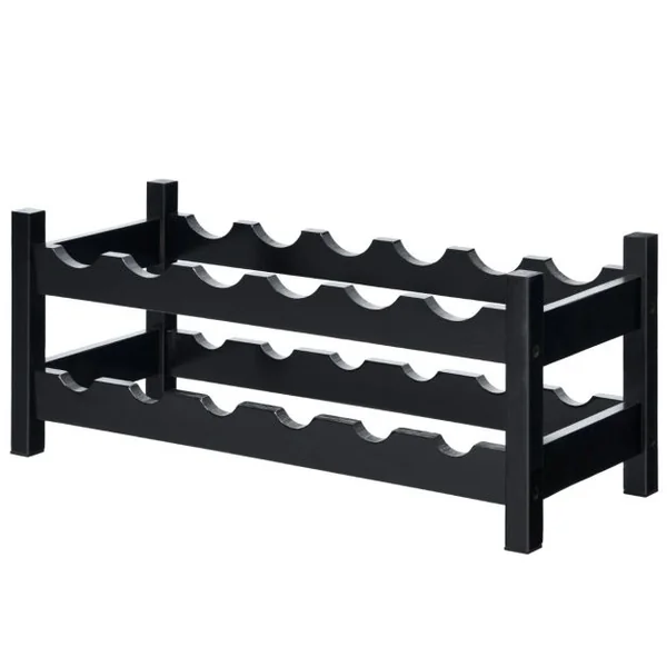 Casier à Vin de 12 Bouteilles Stockage du Vin en Bambou à 2 Niveaux 62x24x25 cm pour Cuisine/Garde-manger/Pub/Cave à vin
