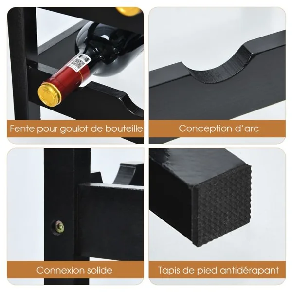 Casier à Vin de 12 Bouteilles Stockage du Vin en Bambou à 2 Niveaux 62x24x25 cm pour Cuisine/Garde-manger/Pub/Cave à vin