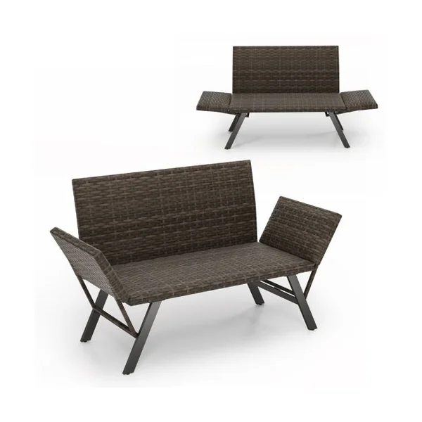Causeuse Convertible de Terrasse pour 2 Personnes Rembourré en Mousse à Séchage Rapide Accoudoirs Réglables Capacité 300 Kg Gris
