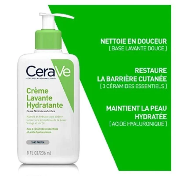 CERAVE Crème Lavante Hydratante 473ml - Corps et Visage - Peaux Normales à Sèches