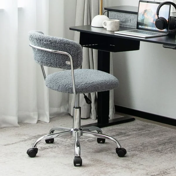Chaise de Bureau à Domicile en poils synthétiques de lama avec Siège Rembourré Réglable en Hauteur Gris