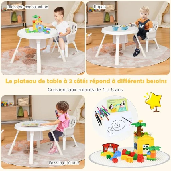 Chaise Haute pour Bébé 6-en-1 avec Ceinture de Sécurité Hauteur Réglable Plateau et Panier de Rangement Beige