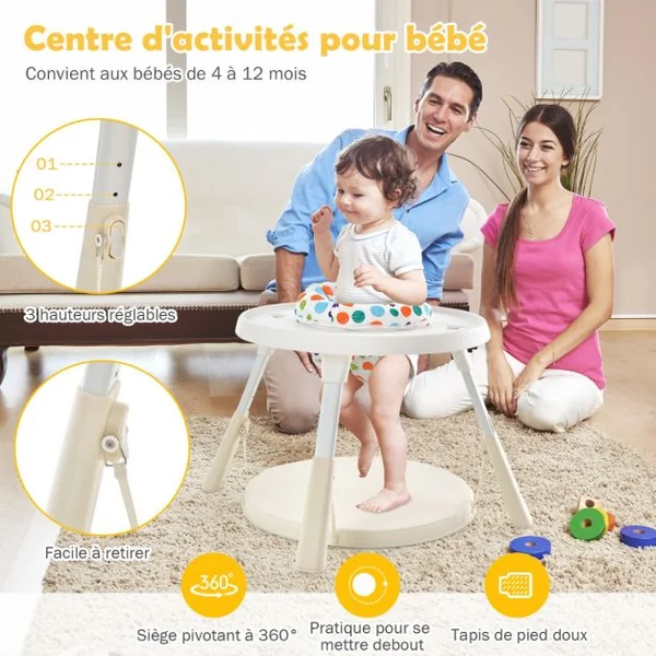 Chaise Haute pour Bébé 6-en-1 avec Ceinture de Sécurité Hauteur Réglable Plateau et Panier de Rangement Beige