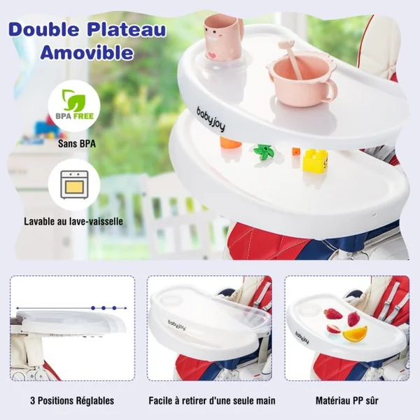 Chaise Haute pour Bébé avec 6 Hauteurs Réglables de 6 à 36 Mois Ceintures de Sécurité à 5 Points Coloré