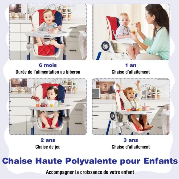 Chaise Haute pour Bébé avec 6 Hauteurs Réglables de 6 à 36 Mois Ceintures de Sécurité à 5 Points Coloré
